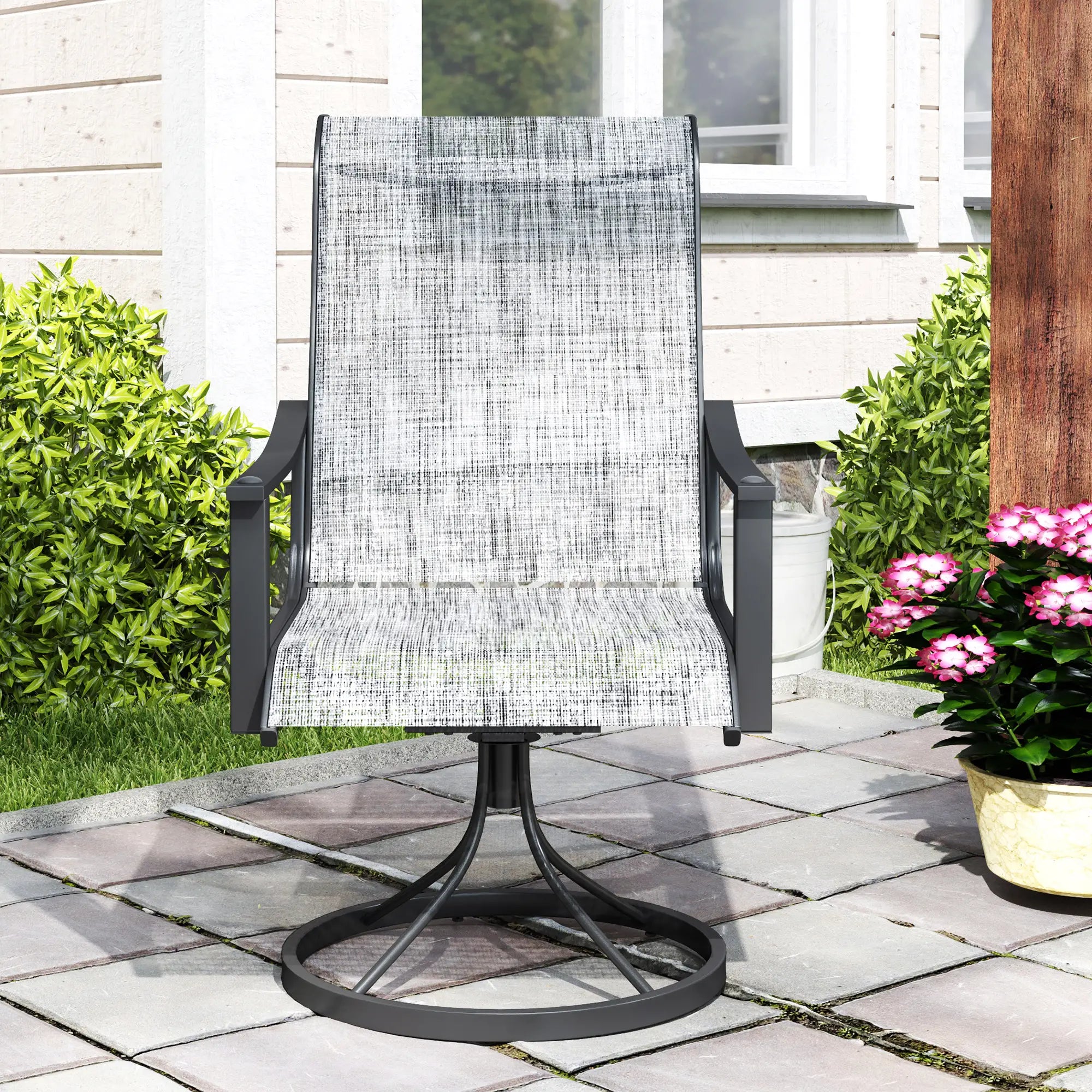 2 Rocking Swivel Patio Chairs, Mesh Outdoor Dining, High Back, Mixed Grey, Grey Bistro Sets at Gallery Canada