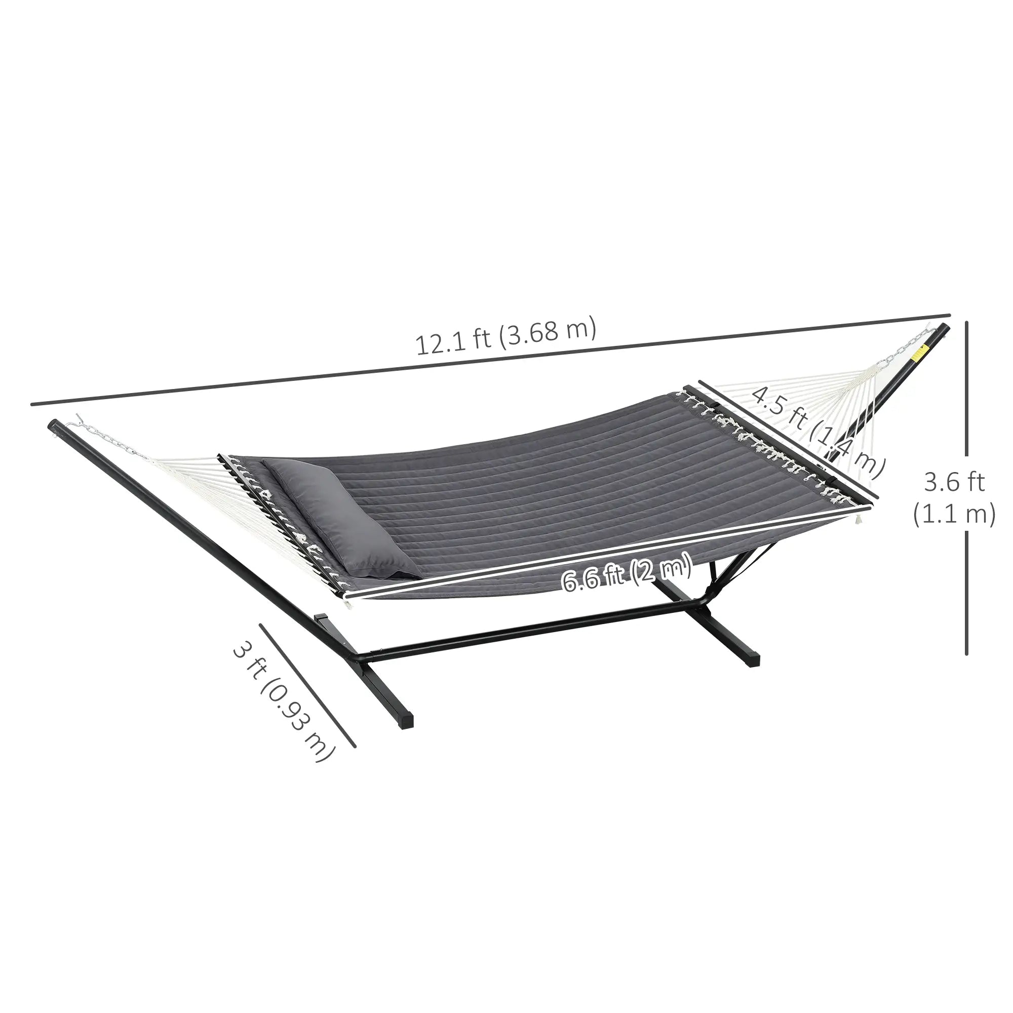 2 Person Quilted Hammock with Stand, Pillow, Spreader Bars, Dark Grey Camping Hammocks at Gallery Canada