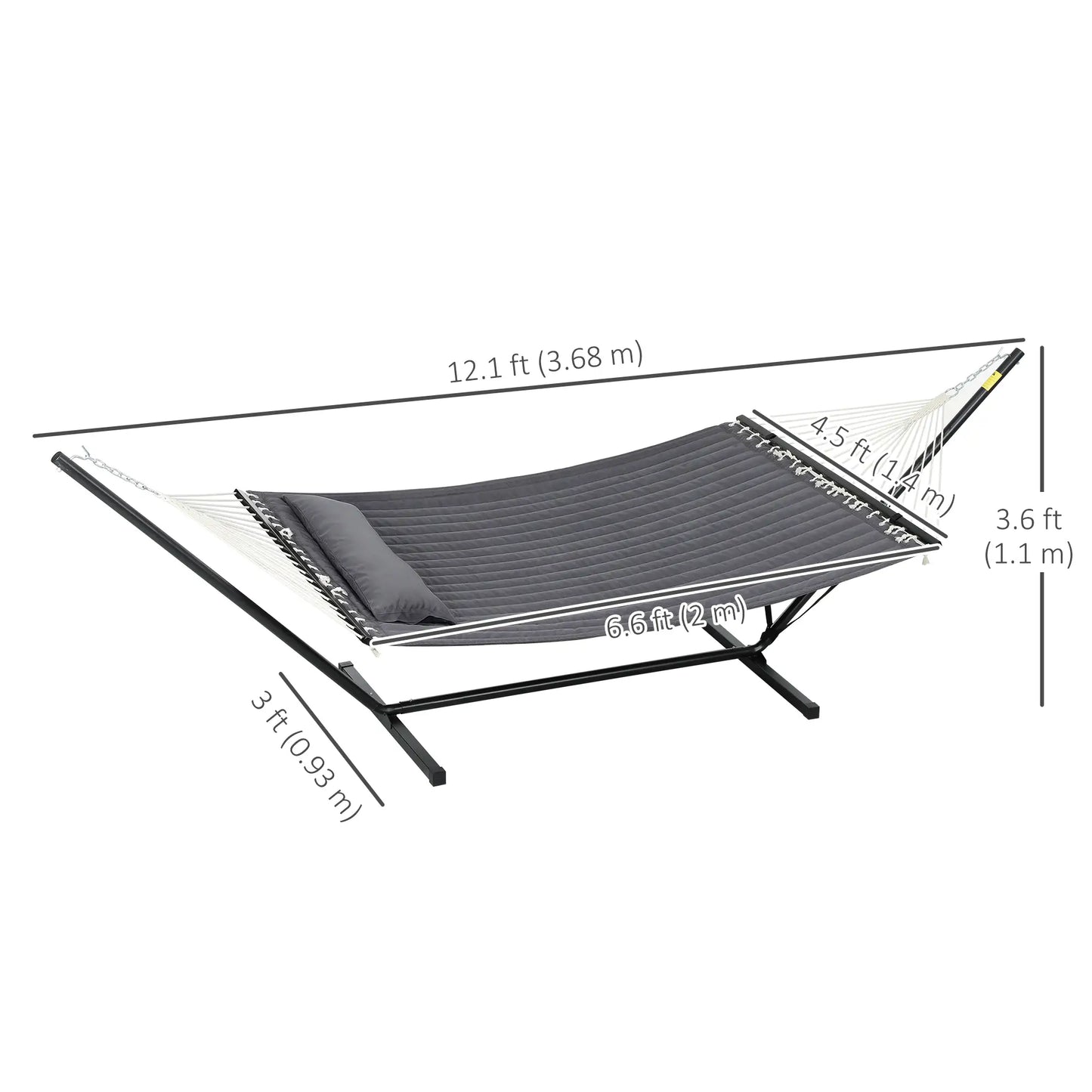 2 Person Quilted Hammock with Stand, Pillow, Spreader Bars, Dark Grey Camping Hammocks at Gallery Canada