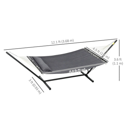 2 Person Quilted Hammock with Stand, Pillow, Spreader Bars, Dark Grey Camping Hammocks at Gallery Canada
