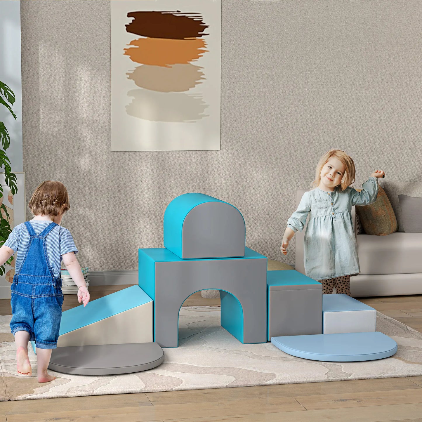 7 Piece Indoor Soft Play Set, Toddler Climb Crawl, Blue Grey Baby Gym & Playmats at Gallery Canada