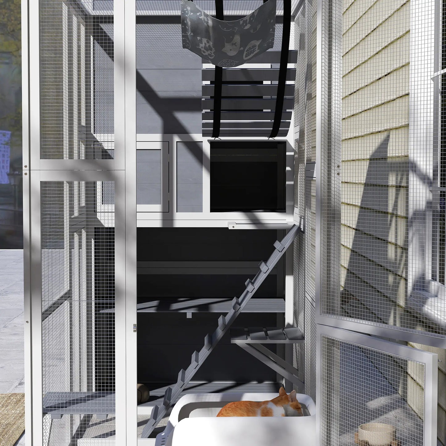 76" Catio Outdoor Cat Enclosure with Condo, Platforms, Grey Outdoor Cat Enclosures at Gallery Canada