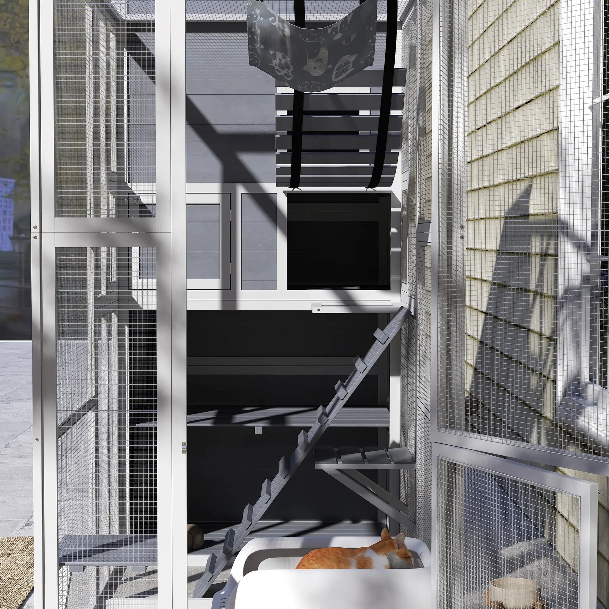 76" Catio Outdoor Cat Enclosure with Condo, Platforms, Grey Outdoor Cat Enclosures at Gallery Canada