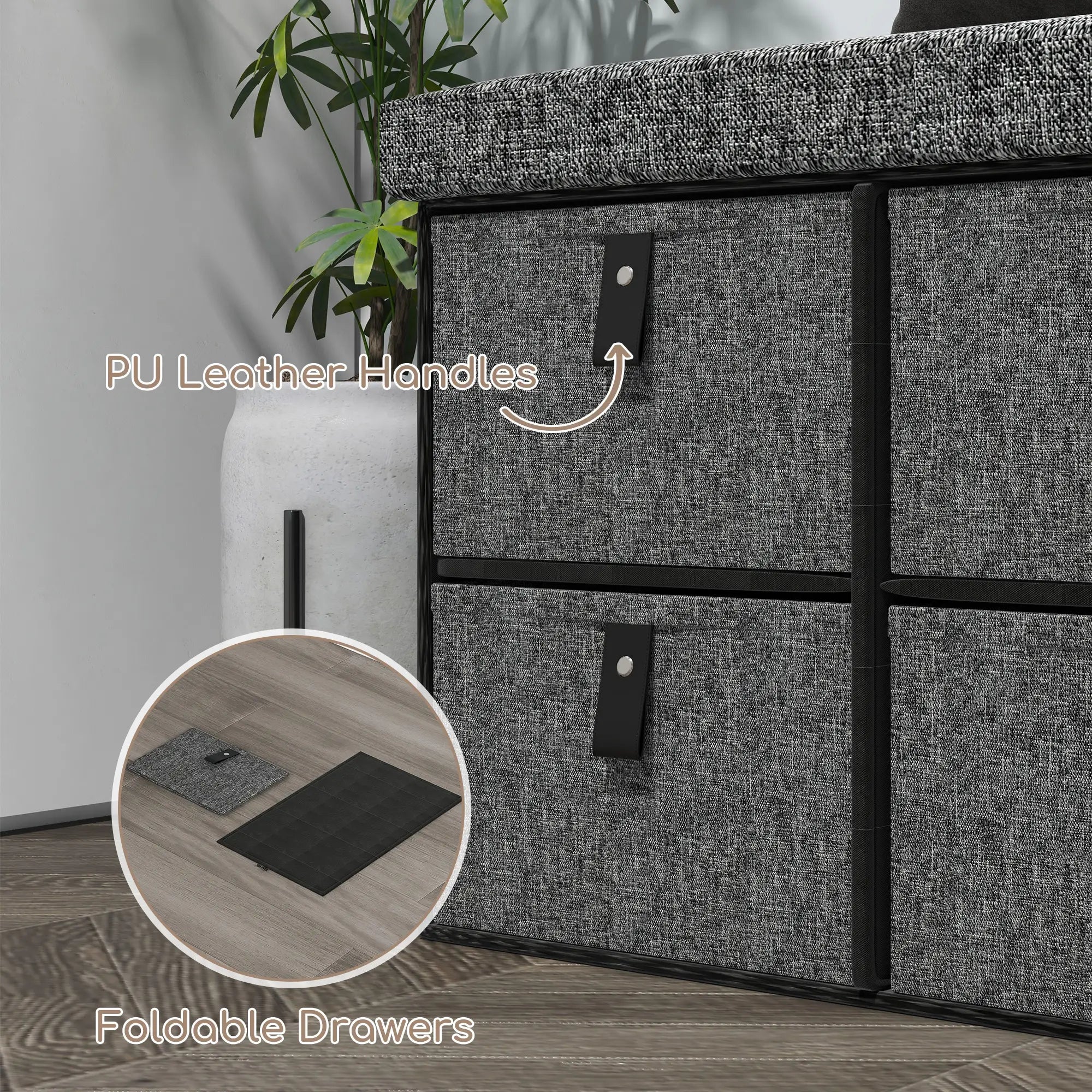 Shoe Bench with Seat, 6 Fabric Drawers, Charcoal Grey Shoe Storage Cabinets & Racks at Gallery Canada