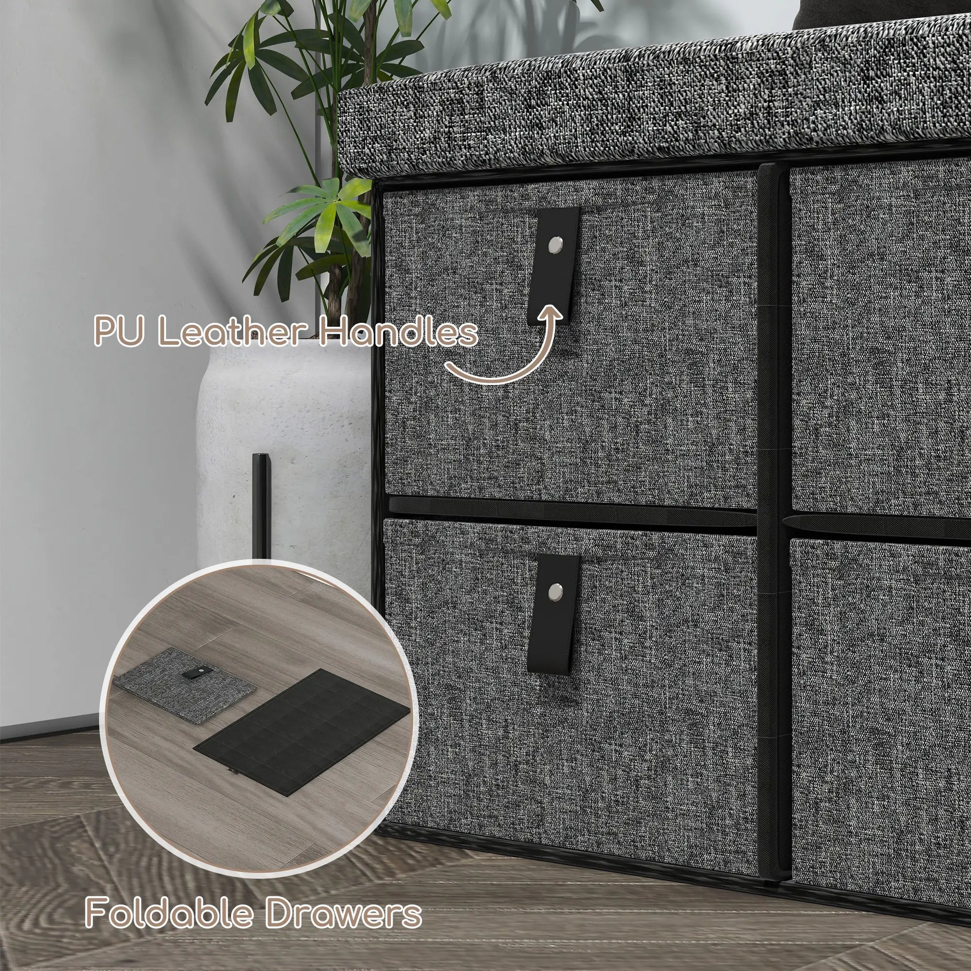 Shoe Bench with Seat, 6 Fabric Drawers, Charcoal Grey Shoe Storage Cabinets & Racks at Gallery Canada