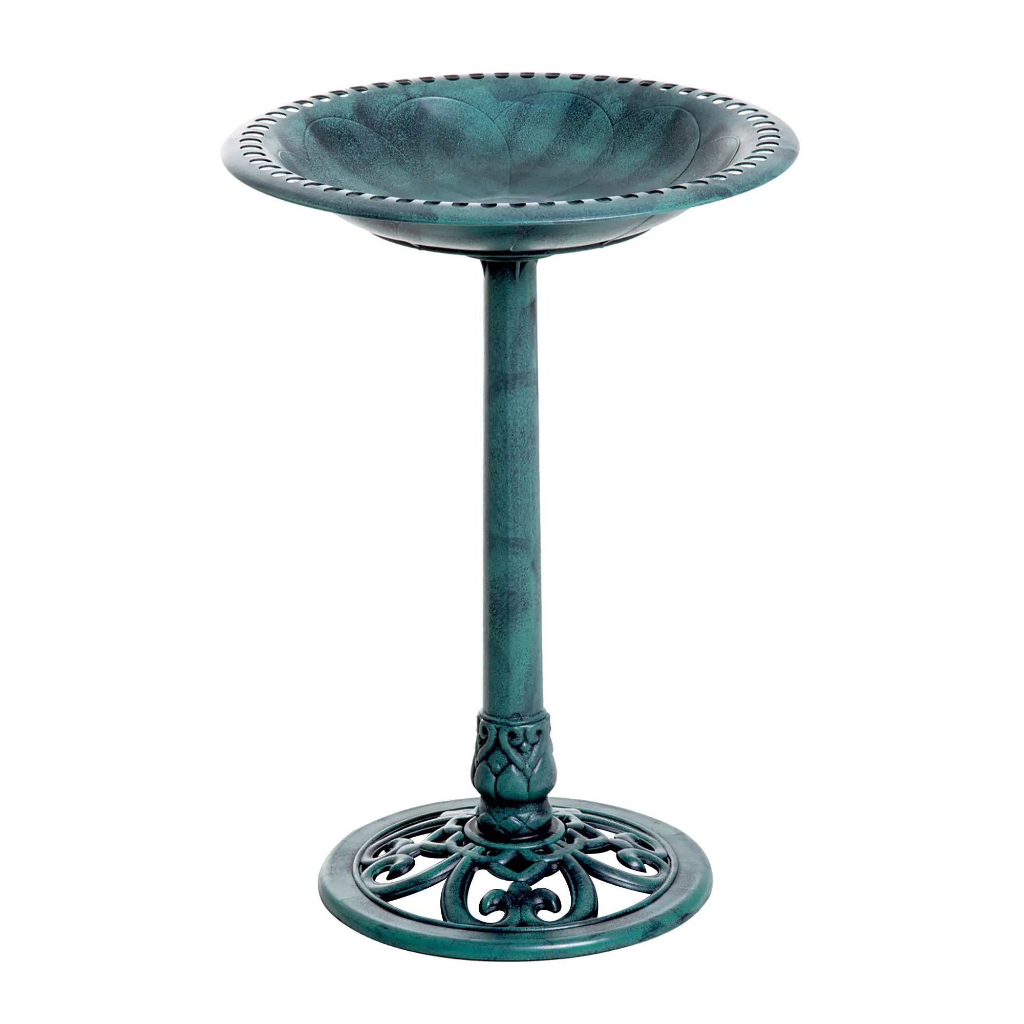 27'' Outdoor Resin Bird Bath, Fleur De Lis Pattern, Time-Worn Finish Garden Decor at Gallery Canada