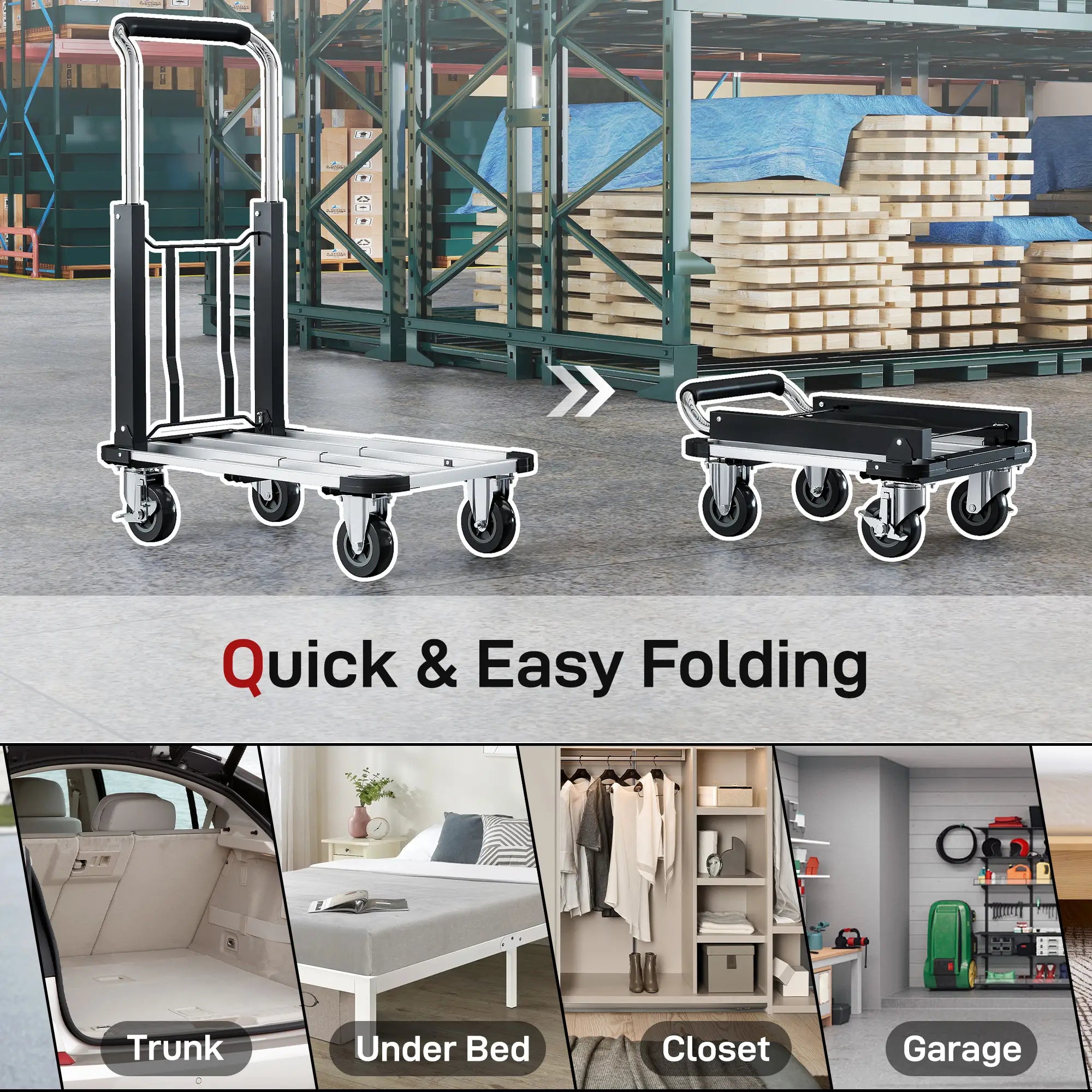 330 lbs Heavy Duty Hand Truck, Folding Trolley, Dolly, Silver and Black Folding Hand Trucks at Gallery Canada