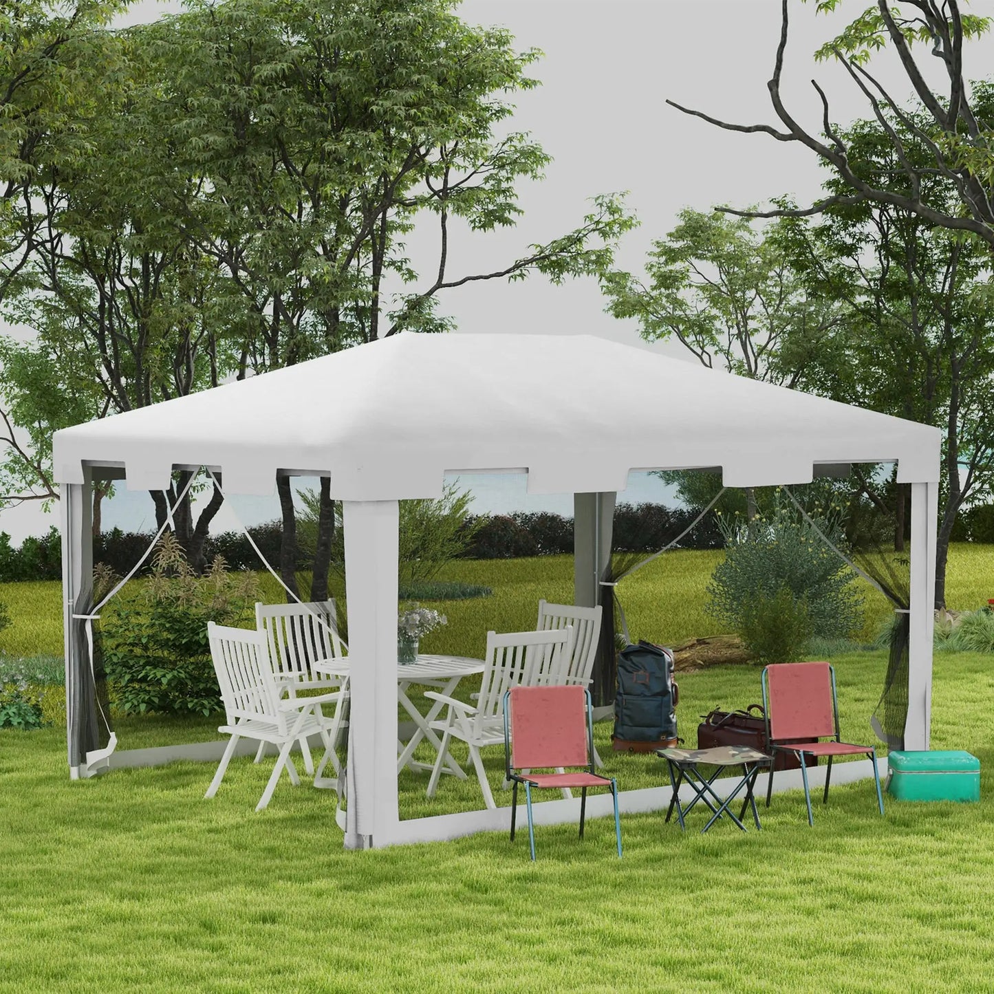 10x13ft Gazebo Tent, Outdoor Canopy, Garden Sun Shade, Mesh Sidewalls, White Canopy Tents at Gallery Canada