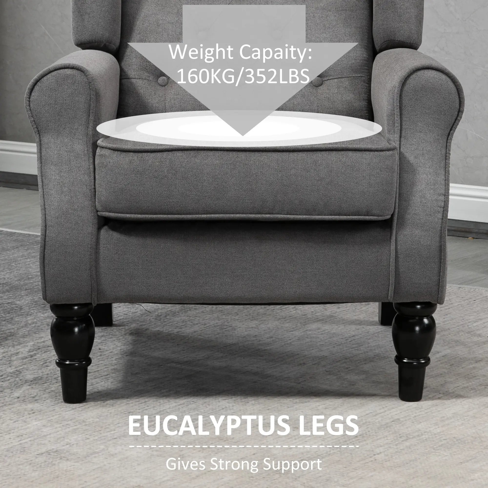 Fabric Accent Chair, Button Tufted, Wood Legs, Thick Padding, Charcoal Grey Accent Chairs at Gallery Canada