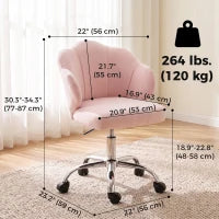 Chaise de bureau en velours pétale, roulettes pivotantes, large assise, rose