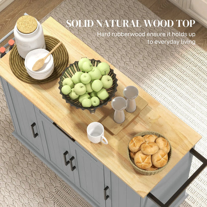Modern Rolling Kitchen Island Cart, Natural Wood Top, Grey Kitchen Islands & Kitchen Carts at Gallery Canada