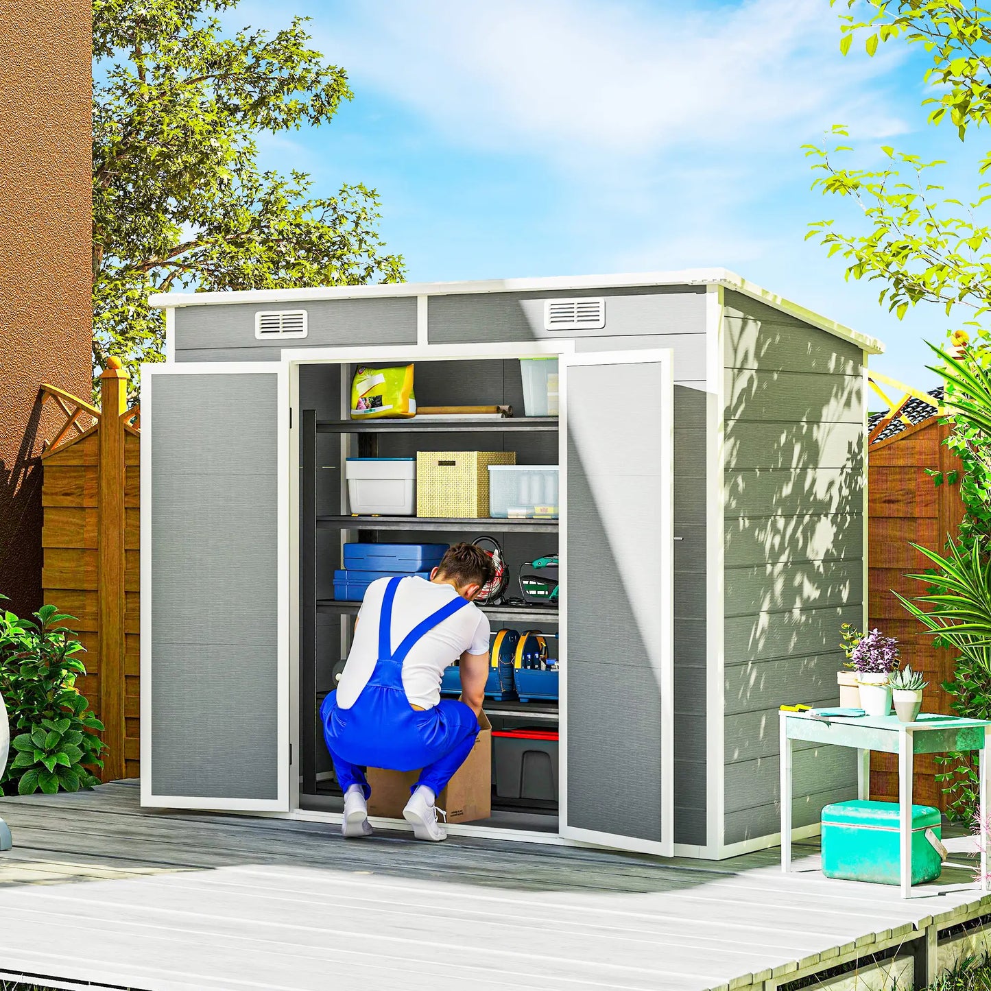 8' x 4' Resin Outdoor Storage Shed, Window, Lockable Doors, Light Grey Sheds at Gallery Canada