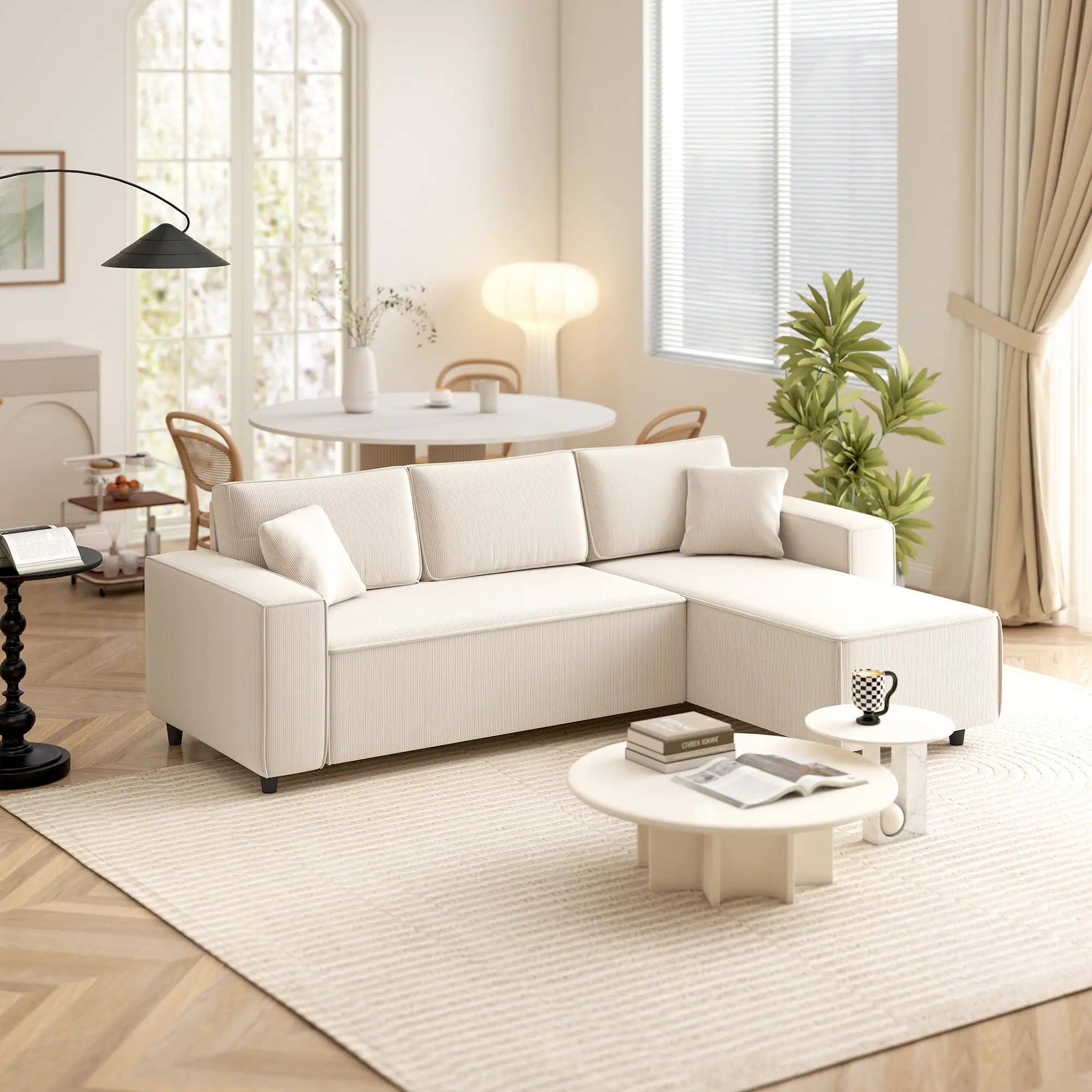 Corner Sofa, L-Shaped Sectional, Corduroy, Pocket Spring, Cream White Sofas & Reclining Chairs at Gallery Canada