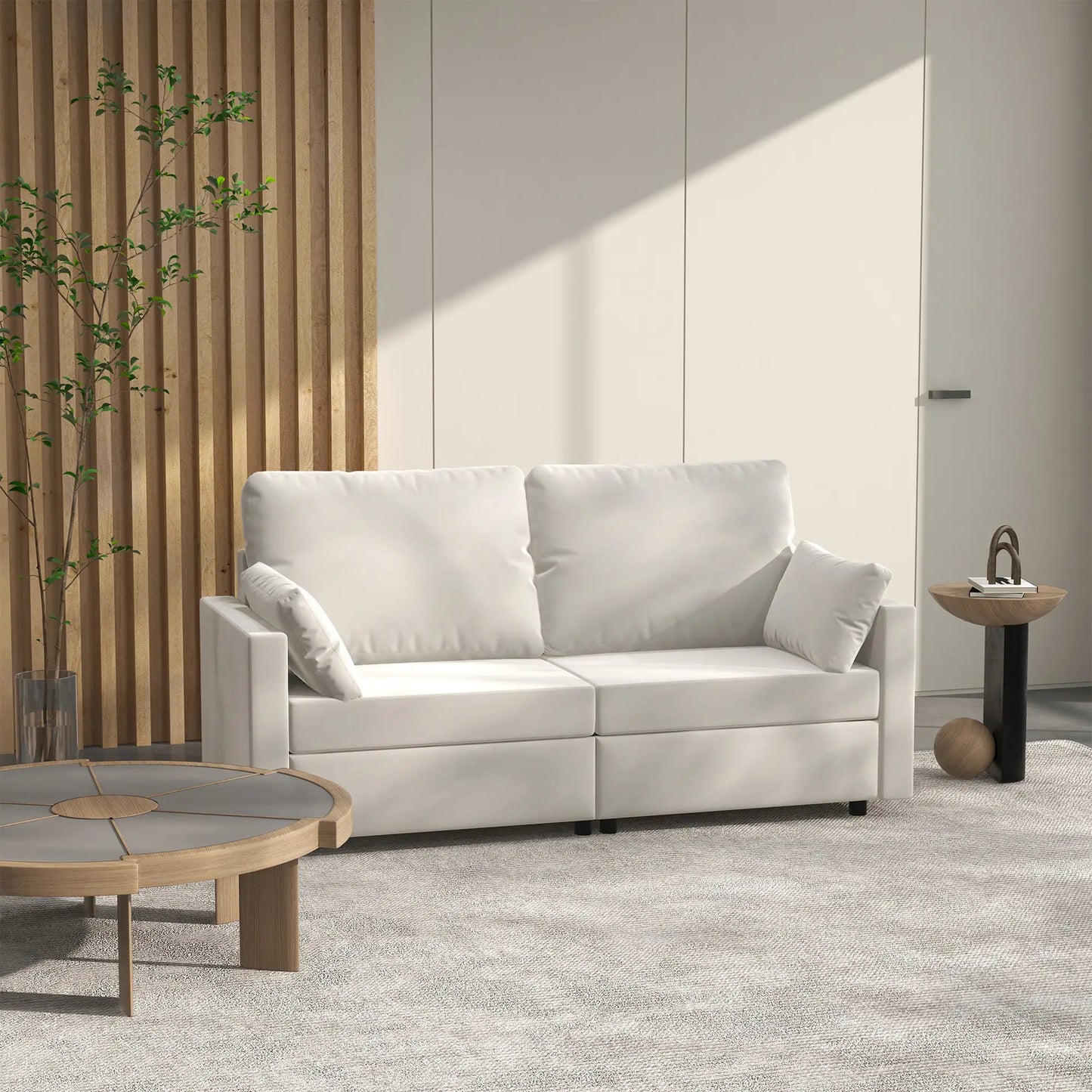 Modern 3 Seater Sofa, 77" Upholstered Couch, Cream White 3-Seater Sofas at Gallery Canada