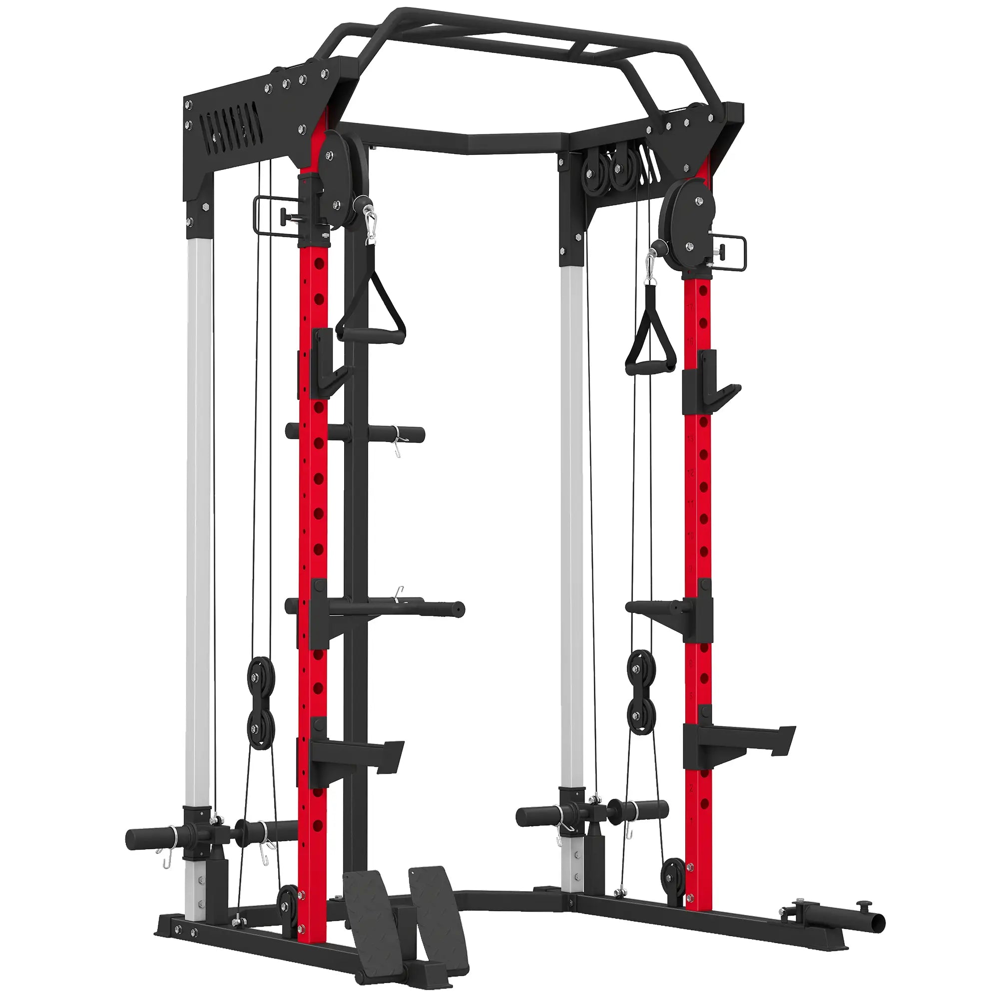 Power Cage Smith Machine, Adjustable Cable Pulley System, Pull-Up Bar, Dip Station, Landmine Power Towers Black at Gallery Canada