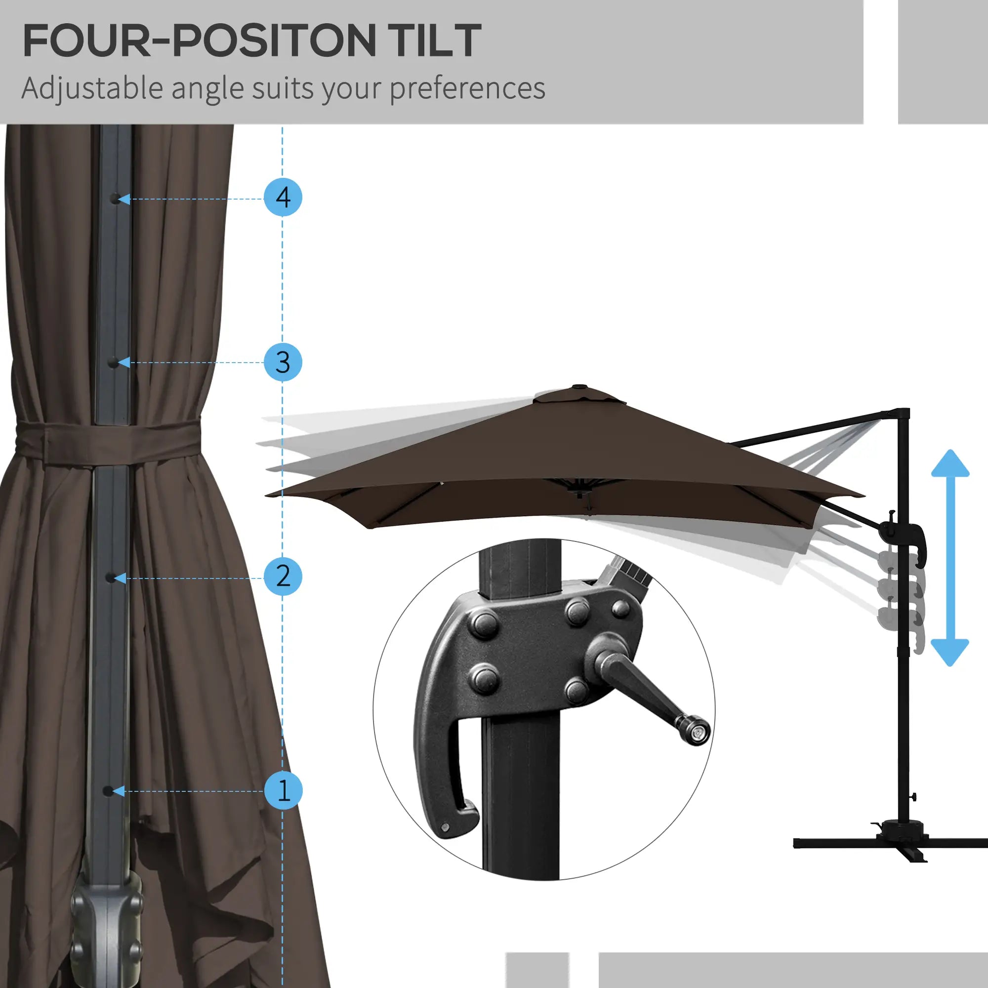 10x10ft Rotatable Square Cantilever Umbrella, 4 Adjustable Angles Cantilever Umbrellas at Gallery Canada