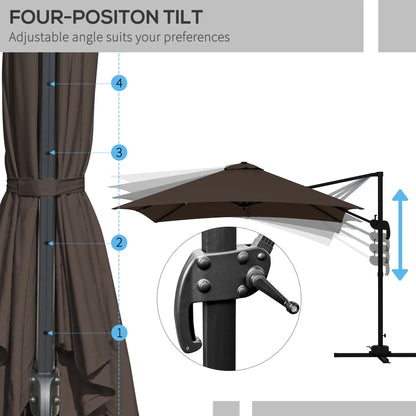 10x10ft Rotatable Square Cantilever Umbrella, 4 Adjustable Angles Cantilever Umbrellas at Gallery Canada