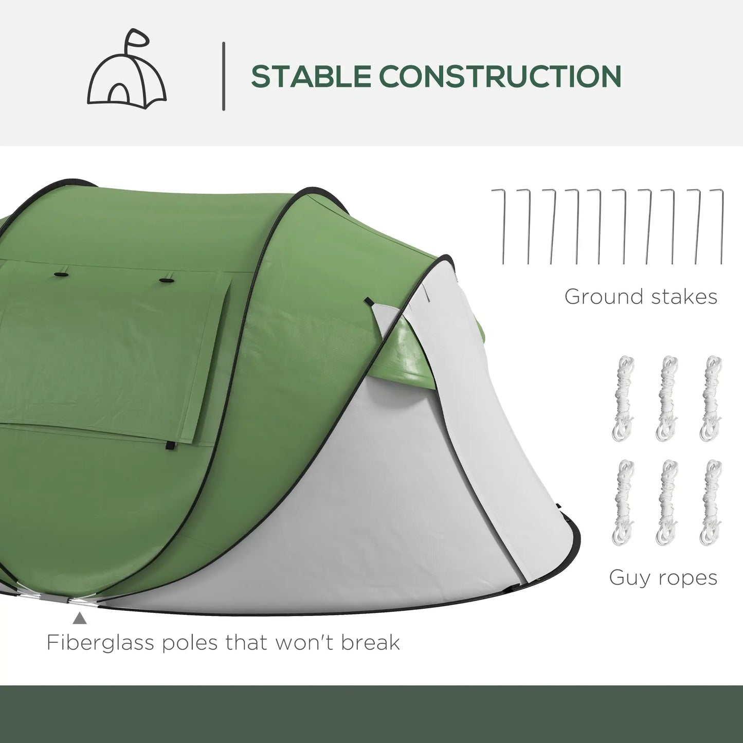Pop Up Tent with Porch, 3000mm Waterproof, 2-3 Person, Green Camping Tents at Gallery Canada