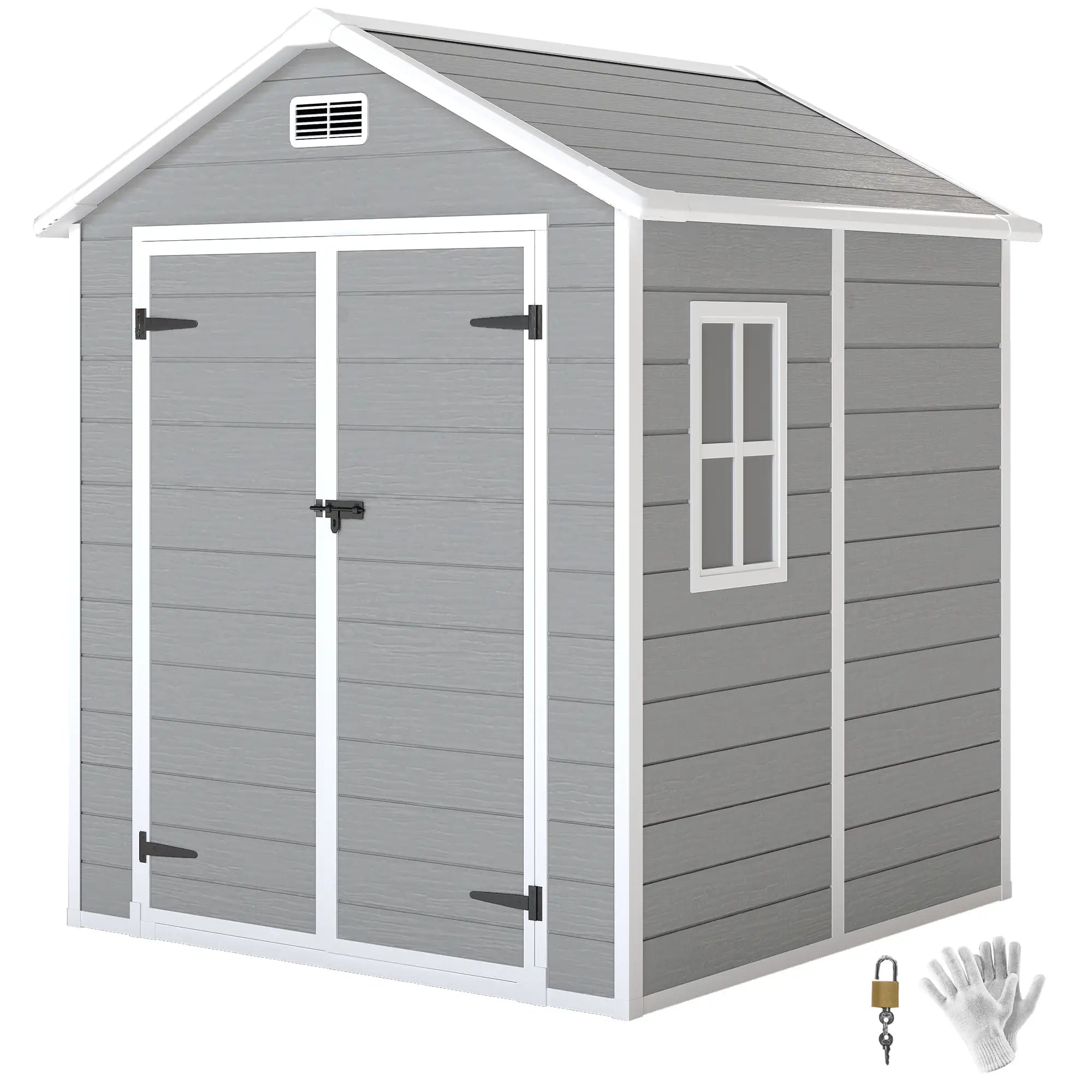 6' x 5' Plastic Outdoor Storage Shed, Garden Shed, Wood Effect Grey, Grey Sheds at Gallery Canada