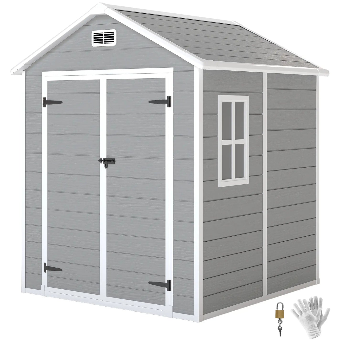 6' x 5' Plastic Outdoor Storage Shed, Garden Shed, Wood Effect Grey, Grey Sheds at Gallery Canada