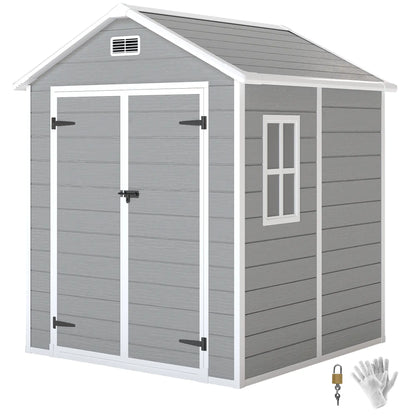 6' x 5' Plastic Outdoor Storage Shed, Garden Shed, Wood Effect Grey, Grey Sheds at Gallery Canada