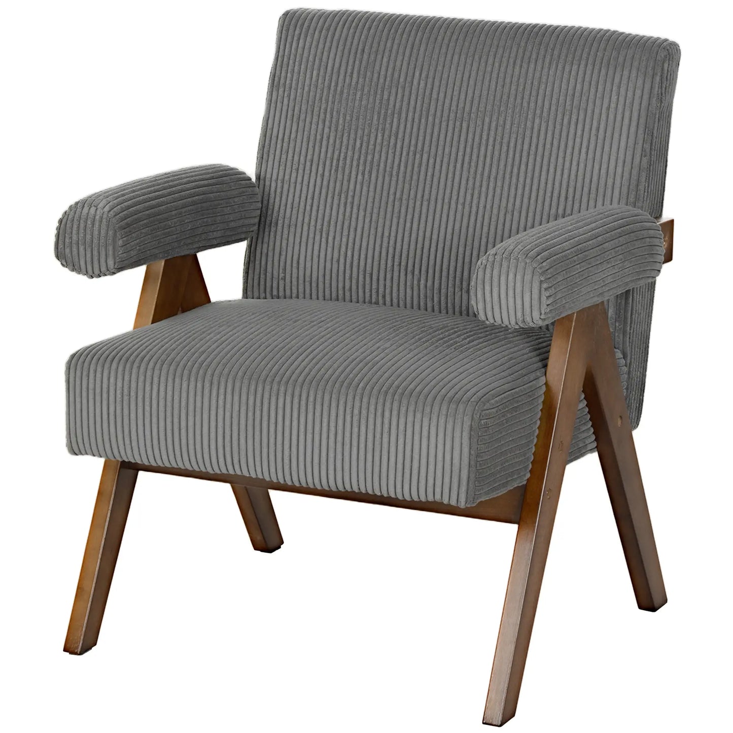 Corduroy Accent Chair, Wide Seat, Soft Padded Armrests, Dark Grey Accent Chairs Dark Grey at Gallery Canada