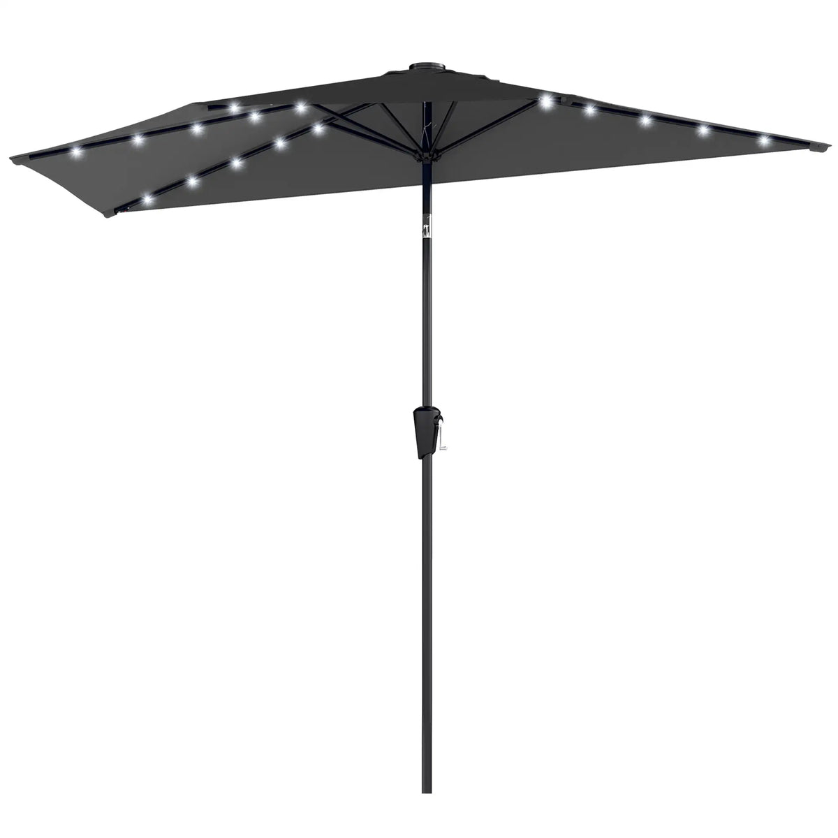 Half Outdoor Patio Umbrella, Solar LED Lights, Crank, 105.1" x 53.5", Black Half Round Umbrellas at Gallery Canada
