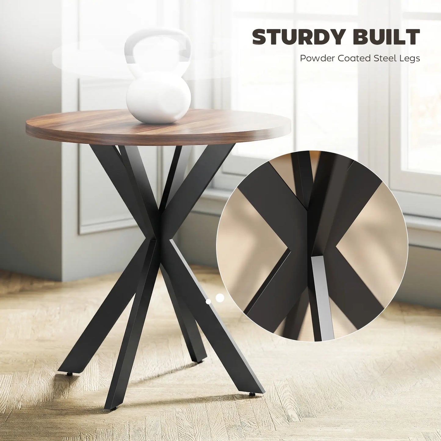 29" Round Dining Table, Walnut Finish, Steel Legs Dining Tables at Gallery Canada