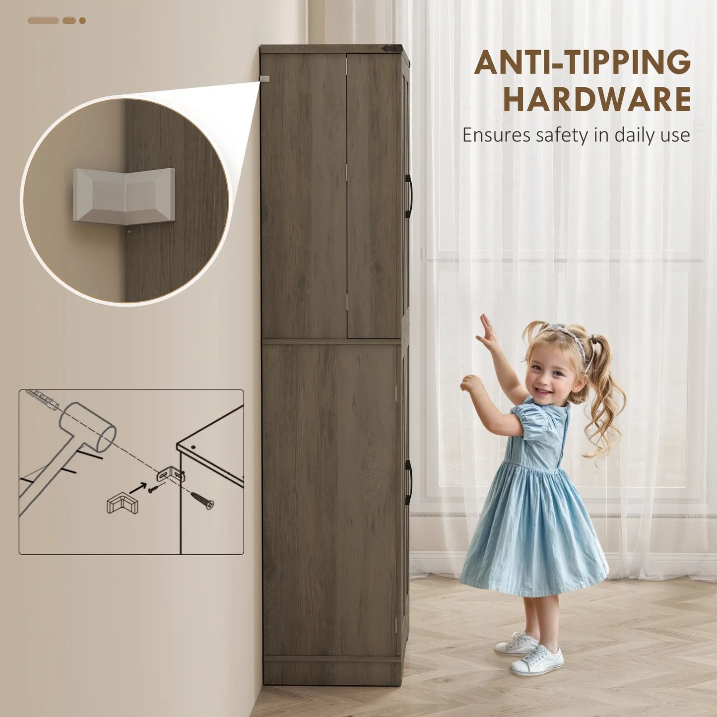 72 Inch Kitchen Pantry Cabinet, Farmhouse Storage with 4 Doors, Drawer, Grey Kitchen Pantry Cabinets at Gallery Canada