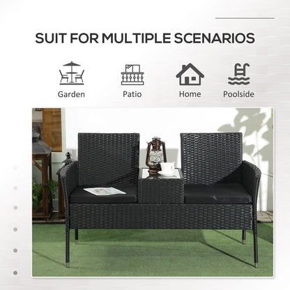 PE Rattan Loveseat with Cushion, Mid-Table, Black Patio Chairs at Gallery Canada
