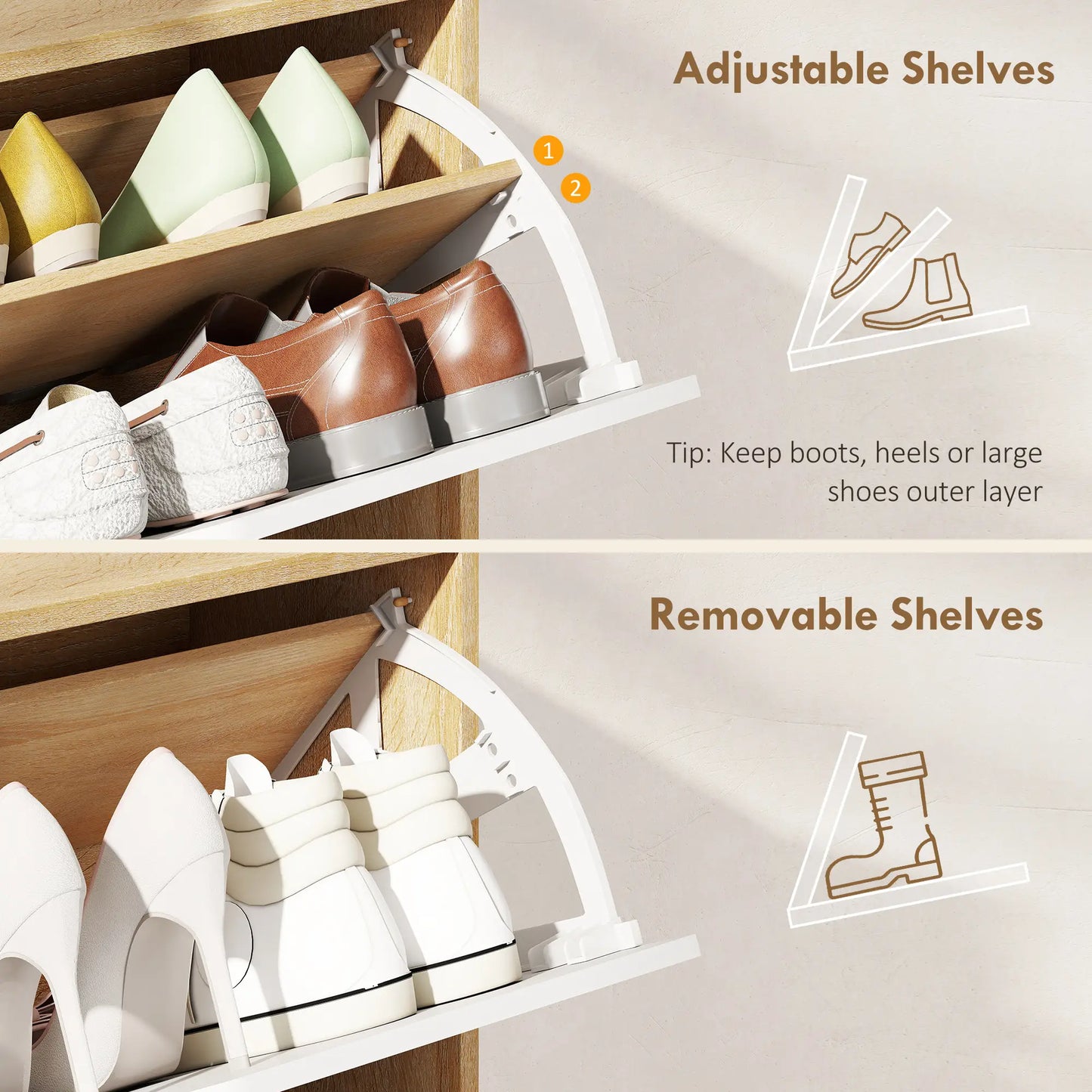 Narrow Shoe Cabinet, 4 Flip Drawers, Adjustable Shelves, Natural Shoe Storage Cabinets & Racks at Gallery Canada