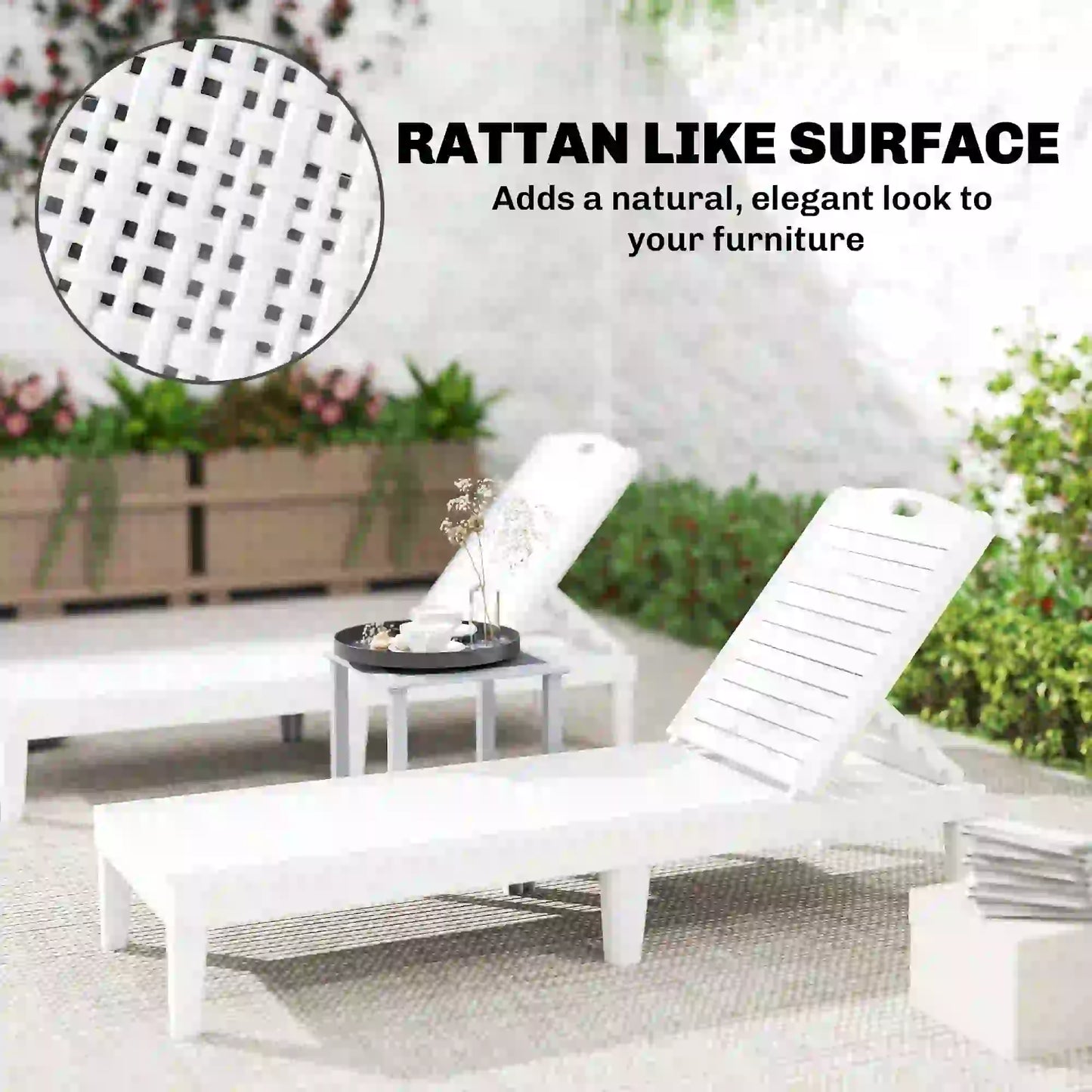 Waterproof Resin Lounge Chairs, Set of 2, 4-Position Adjustable Backrest, White Lounger Chairs at Gallery Canada