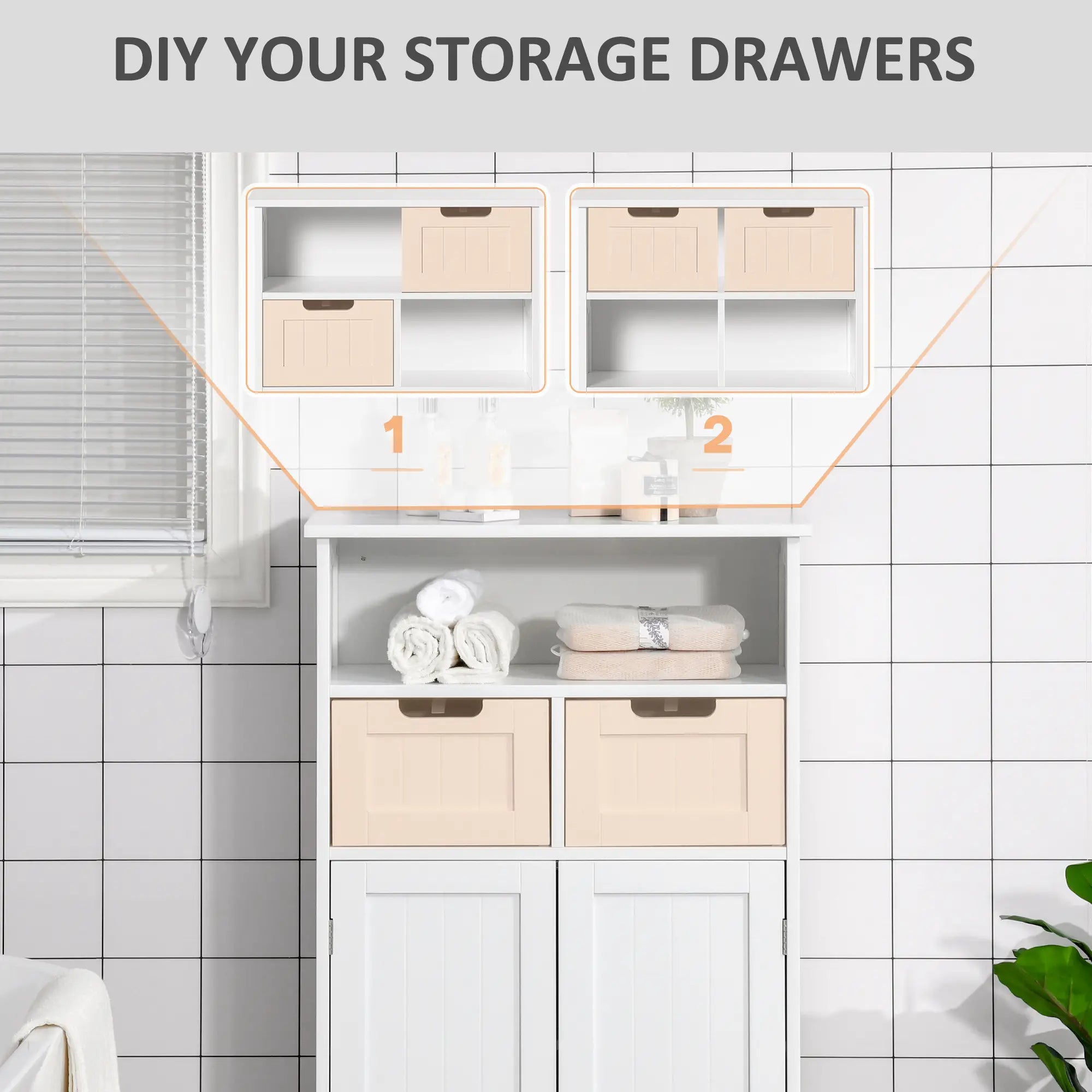 Freestanding Bathroom Cabinet, Adjustable Shelf, Drawers, Small, White Bathroom Cabinets at Gallery Canada