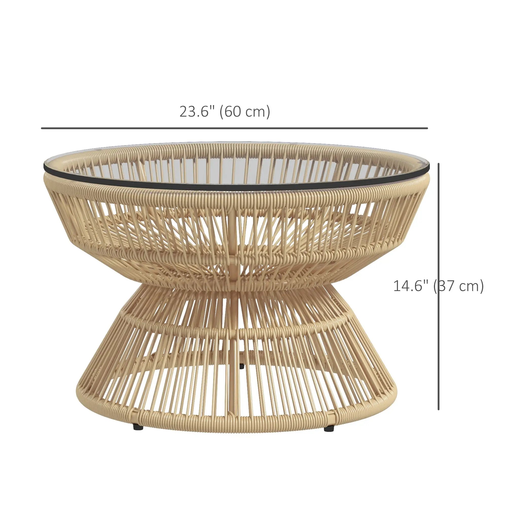 Rattan Outdoor Coffee Table, Tempered Glass Top, Steel Frame, Wicker Furniture Patio Side Tables at Gallery Canada