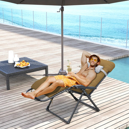 Padded Folding Recliner Chair, Adjustable Backrest, Removable Cushion, Light Khaki Lounger Chairs at Gallery Canada