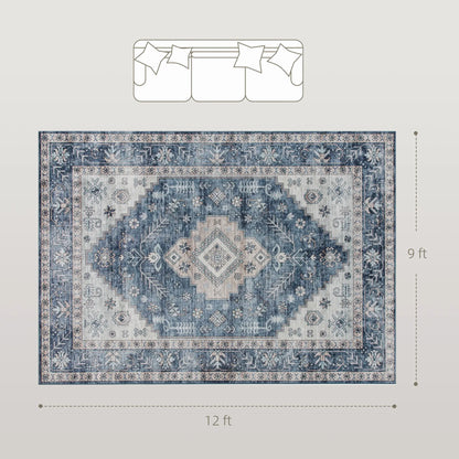 9x12 Vintage Washable Non-Slip Rug, for Living, Bedroom, Dining, Blue Living Room Furniture at Gallery Canada