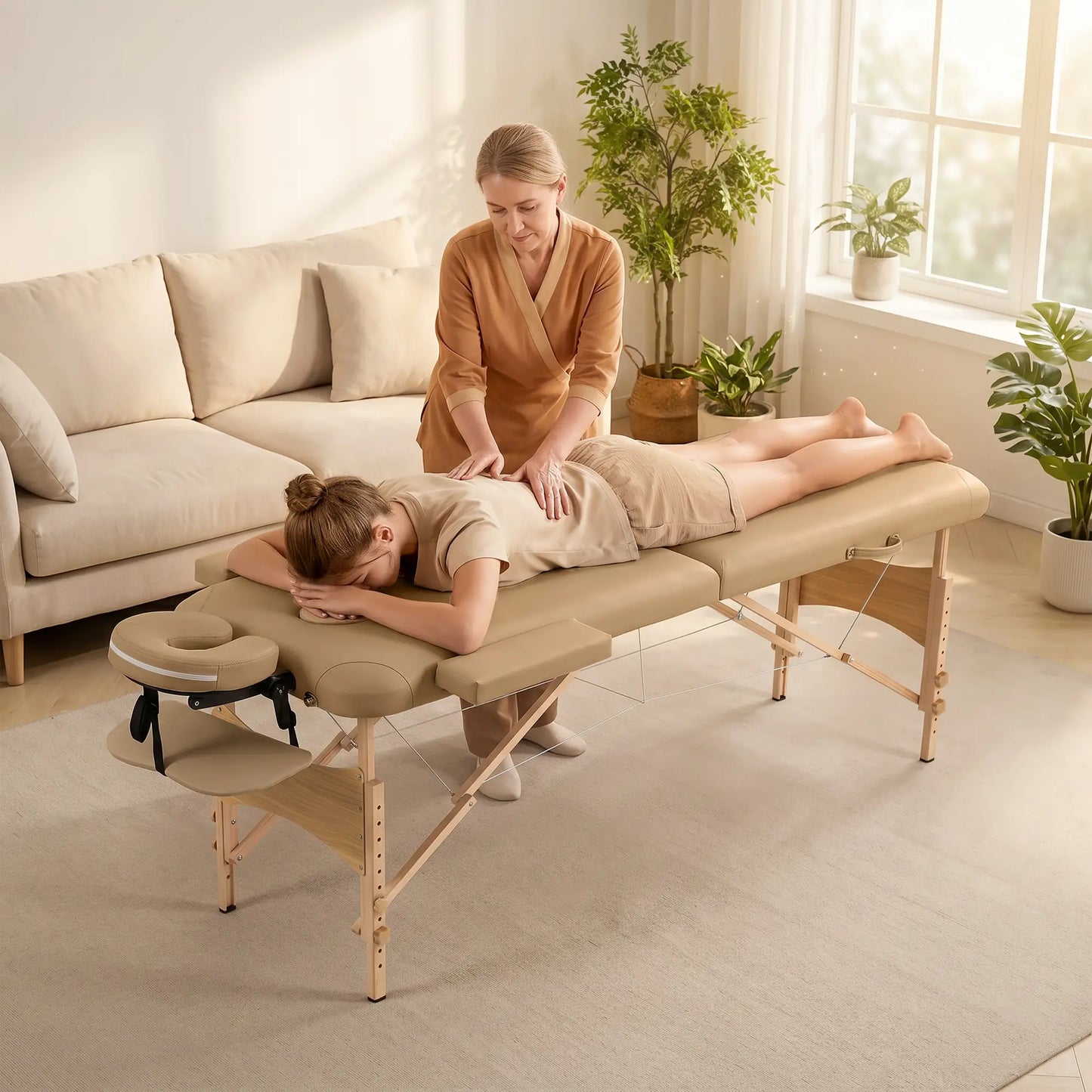 Height Adjustable Professional Salon Spa Facial Couch Bed, Portable Folding Massage Table, Light Brown