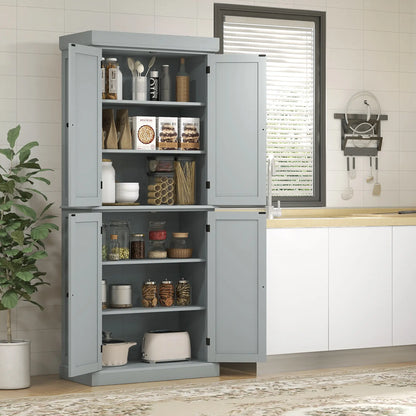 72.5" Freestanding Kitchen Pantry, 4 Doors, Grey Kitchen Pantry Cabinets at Gallery Canada