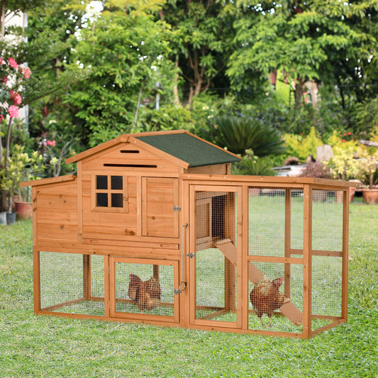76" Wooden Chicken Coop, Outdoor Hen House Poultry Duck Goose Cage with Outdoor Run, Nesting Box, Removable Tray and Lockable Doors, Orange - Gallery Canada