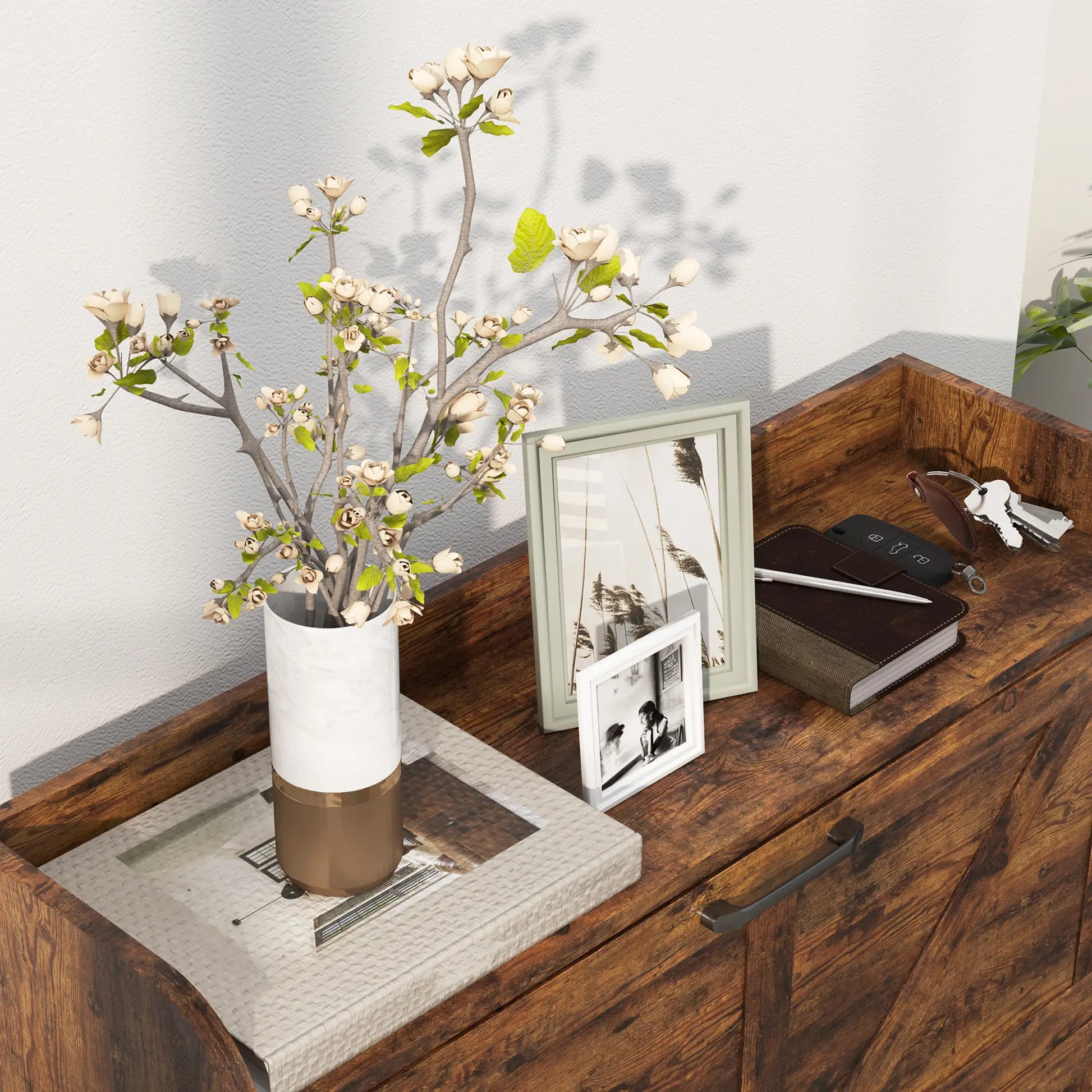 Narrow Shoe Storage Cabinet, 2 Flip Drawers, Adjustable Shelves, Rustic Brown Shoe Storage Cabinets & Racks at Gallery Canada