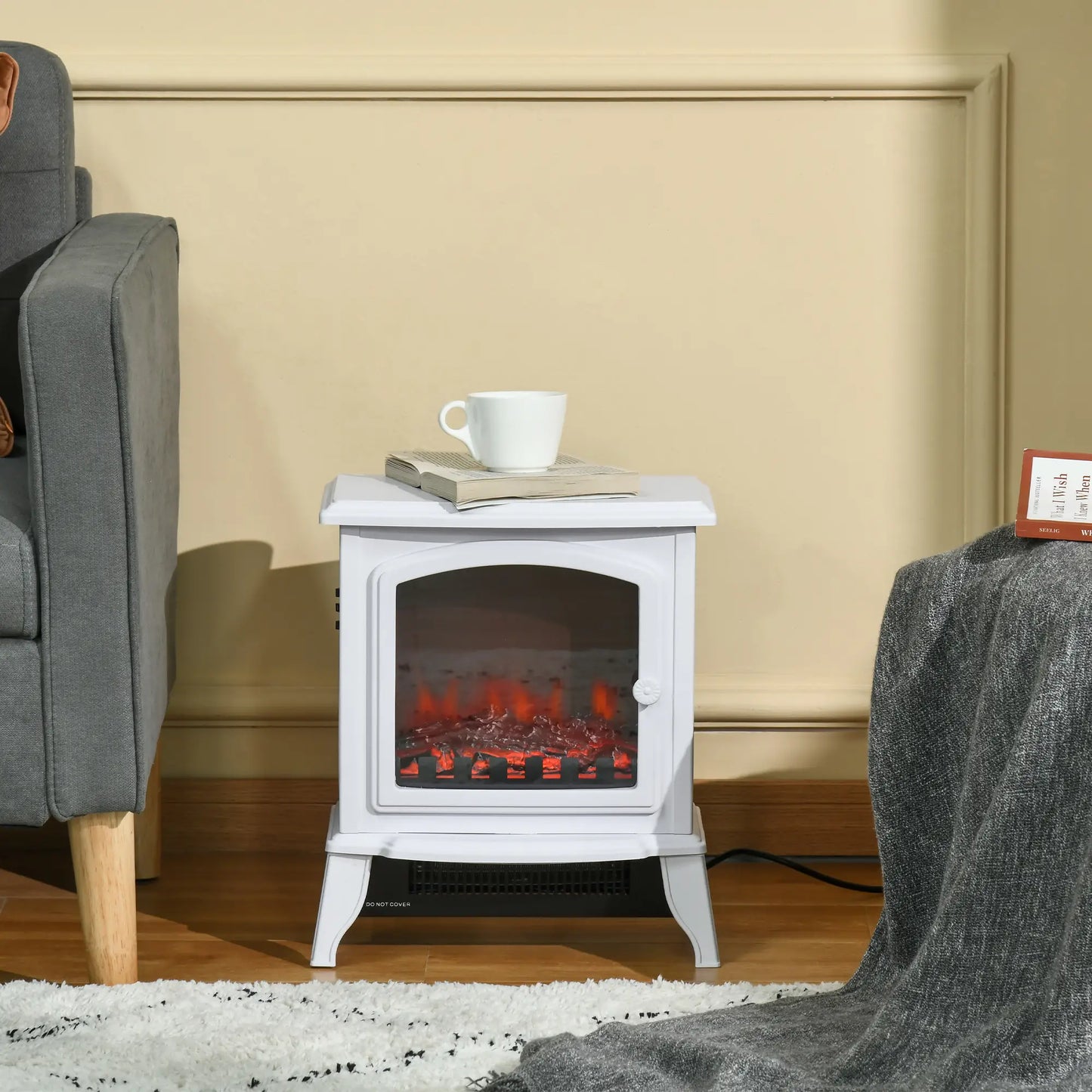 Electric Fireplace Heater, Freestanding, Realistic Flame, 750W/1500W, White Electric Fireplaces at Gallery Canada