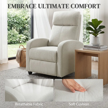 Fabric Recliner Chair, Manual Reclining Sofa, Padded Seat, Cream White Single Sofas at Gallery Canada