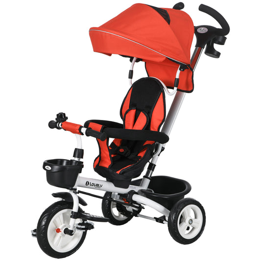6 in 1 Toddler Tricycle with Parent Push Handle, Canopy, Storage Baskets, Cupholder, Red