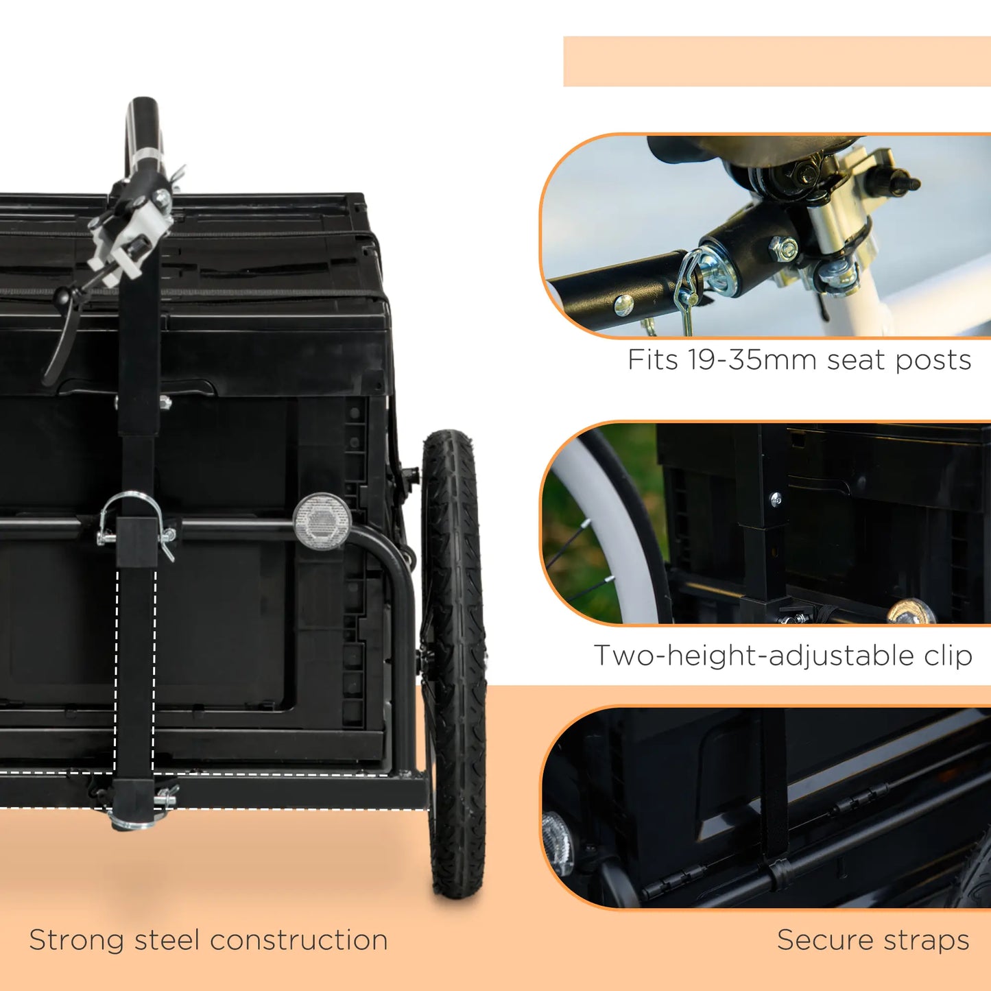 Steel Bike Trailer, Foldable Storage Box, Safe Reflectors, Max Load 88LBS, Black Bike Cargo Trailers at Gallery Canada