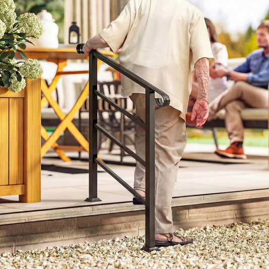 Adjustable Outdoor Stair Railing, 2 to 3 Steps, Black Garden Decor Black at Gallery Canada