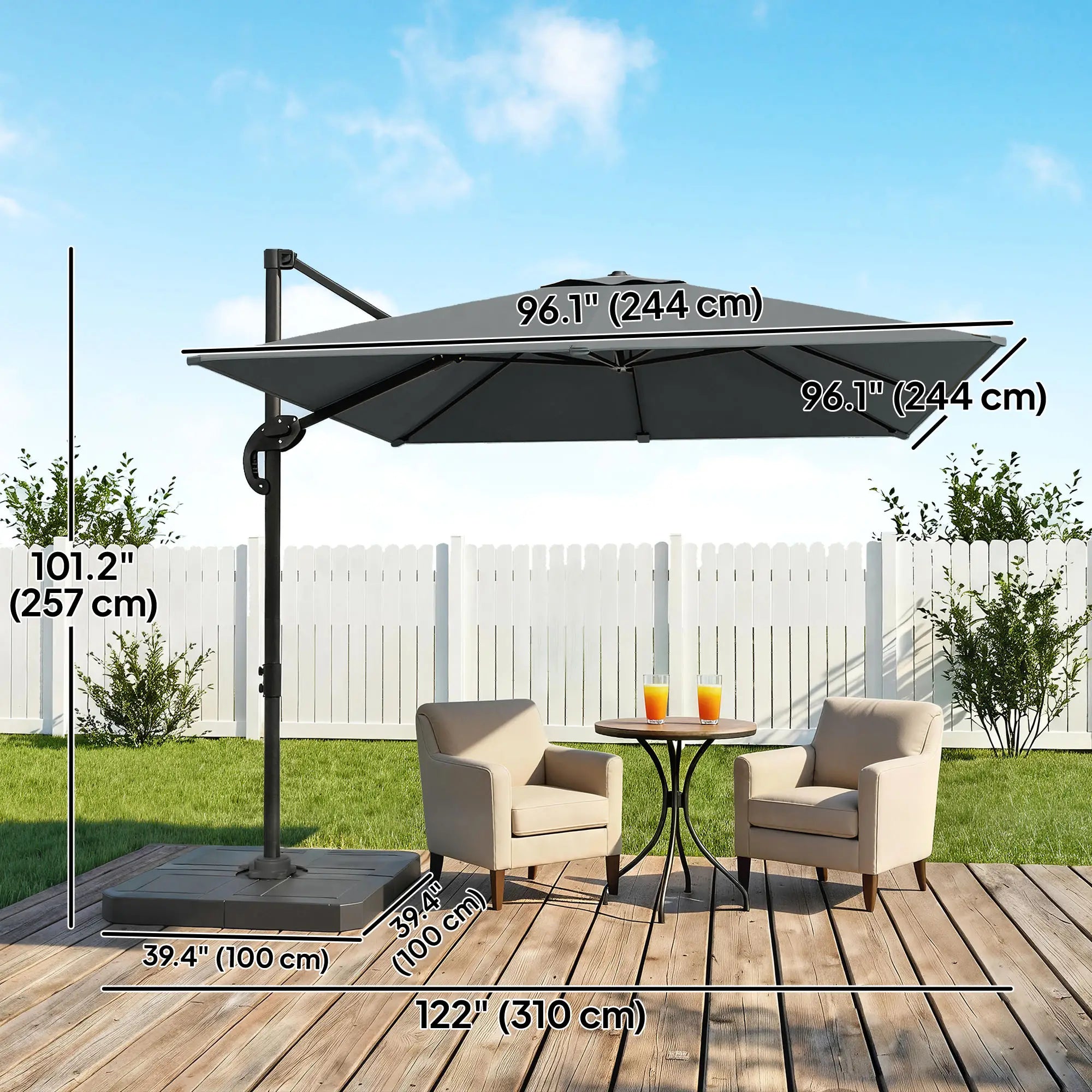 8' x 8' Offset Cantilever Patio Umbrella, UPF50+, 360° Rotation, Dark Grey Offset Cantilever Umbrellas at Gallery Canada