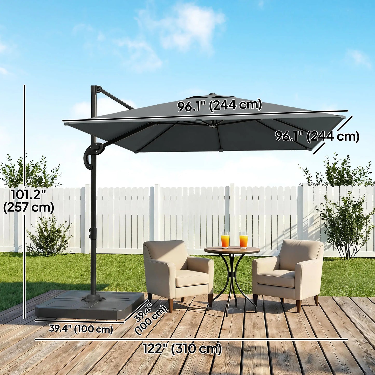 8' x 8' Offset Cantilever Patio Umbrella, UPF50+, 360° Rotation, Dark Grey Offset Cantilever Umbrellas at Gallery Canada
