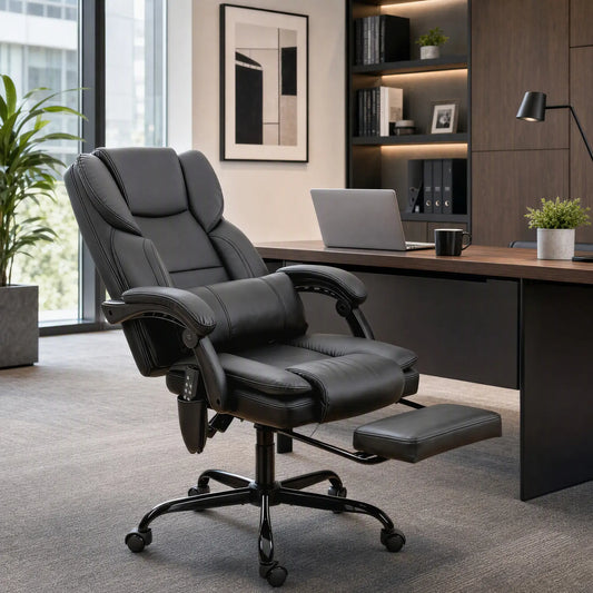 Massage Office Chair, Faux Leather Reclining Desk Chair with Lumbar Support, Footrest, Black Massage Chairs Black at Gallery Canada
