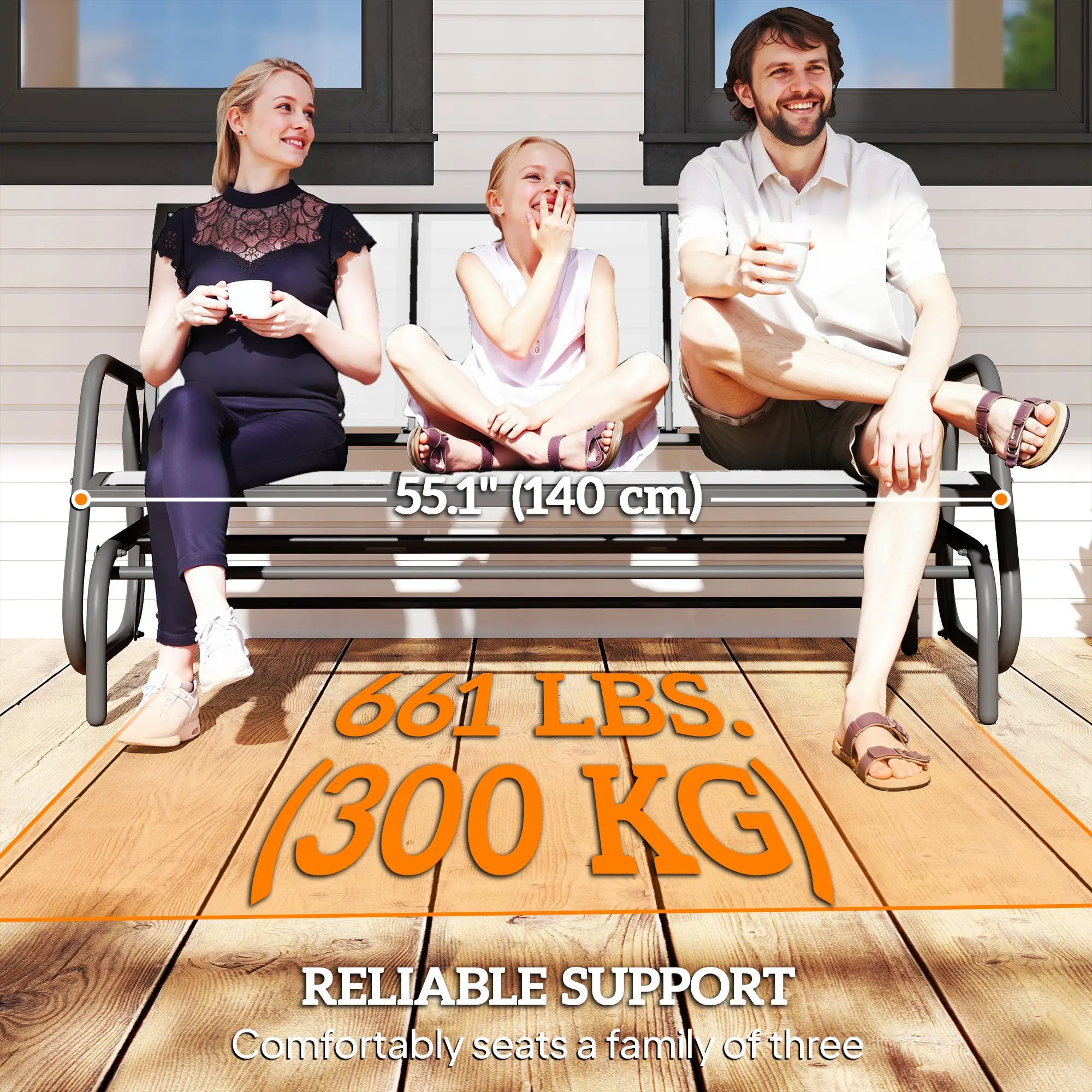 3-Seat Outdoor Glider Chair, Steel Frame, Sling Fabric, Cream Outdoor Gliders at Gallery Canada