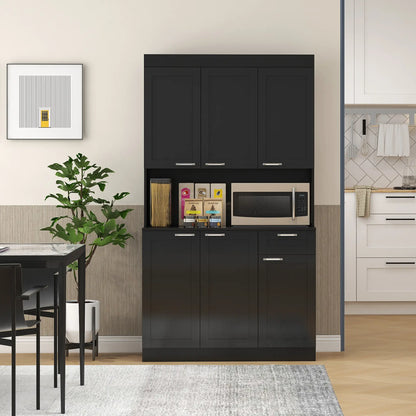 71" Kitchen Pantry Cabinet, Storage Buffet with Hutch, Adjustable Shelves, High Gloss Black, Black Kitchen Pantry Cabinets at Gallery Canada